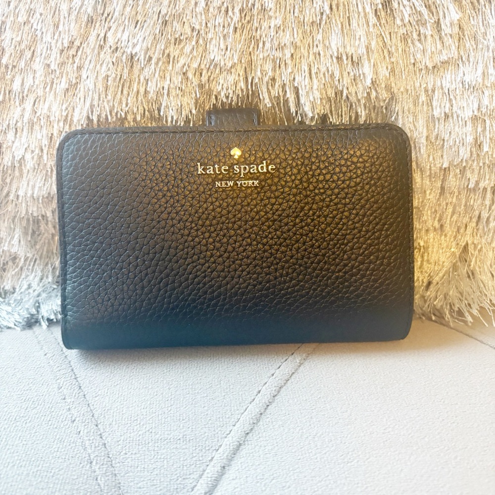 Kate Spade Black Pebble Leather “Lena” Medium Bi-Fold Wallet
